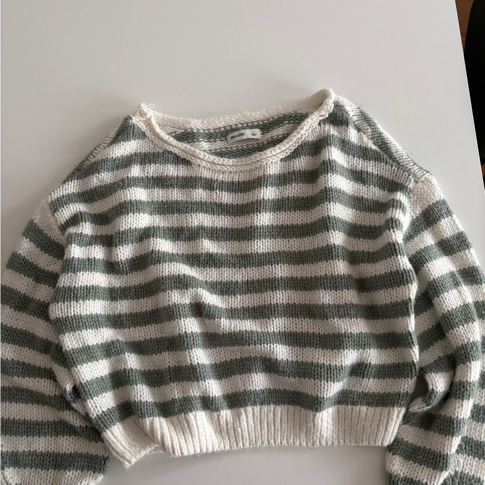Hollister Green and Cream Striped Sweater
